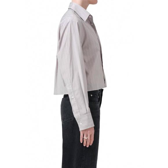 NEW CITIZENS OF HUMANITY fino cropped shirt in tailor grey stripe - Picture 3 of 3